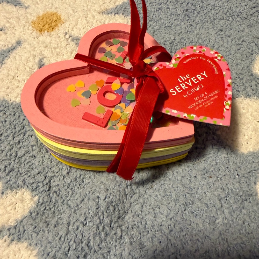Ciroa Heart Coasters - Pink and Yellow and Purple With Confetti